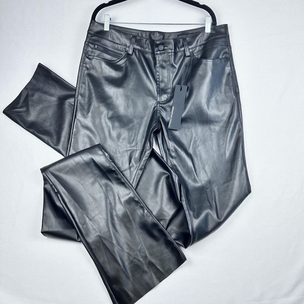 Rockstar Original Pants Mens 38 Black Faux Leather Ricky Super Stacked Flare